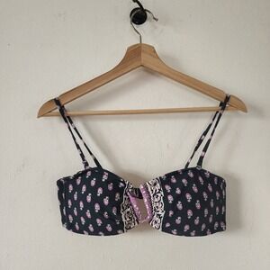 J Crew Blue Geometric Swimsuit Bikini Top Medium Padding
